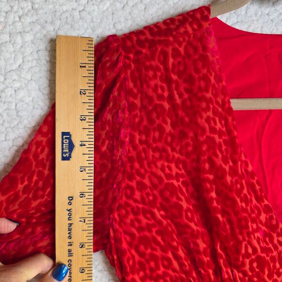 KOOPLES SZ2 NWT burnout Velvet texture Red Leopard V neck Buttondown sexy dress - Picture 7 of 16